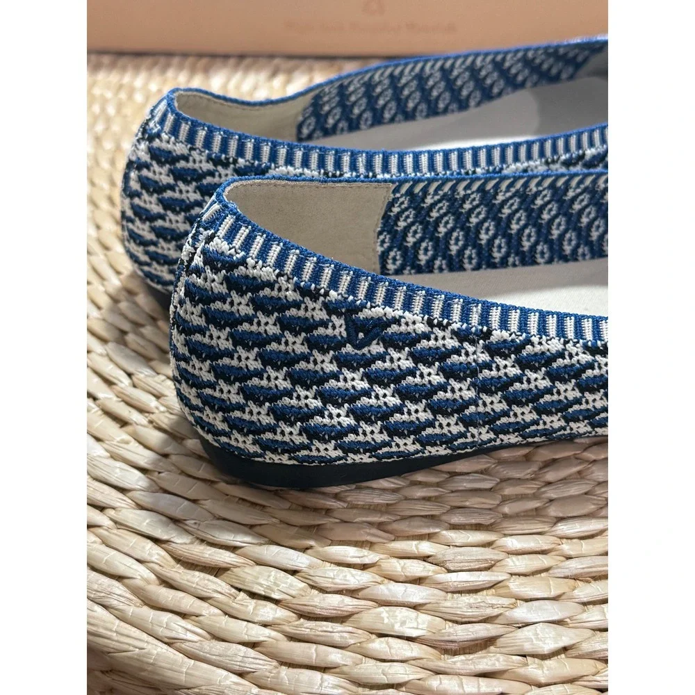 VIVAIA Pointed-Toe Knit Ballet Flats Blue & White Comfortable Chic‎ Shoes 9.5